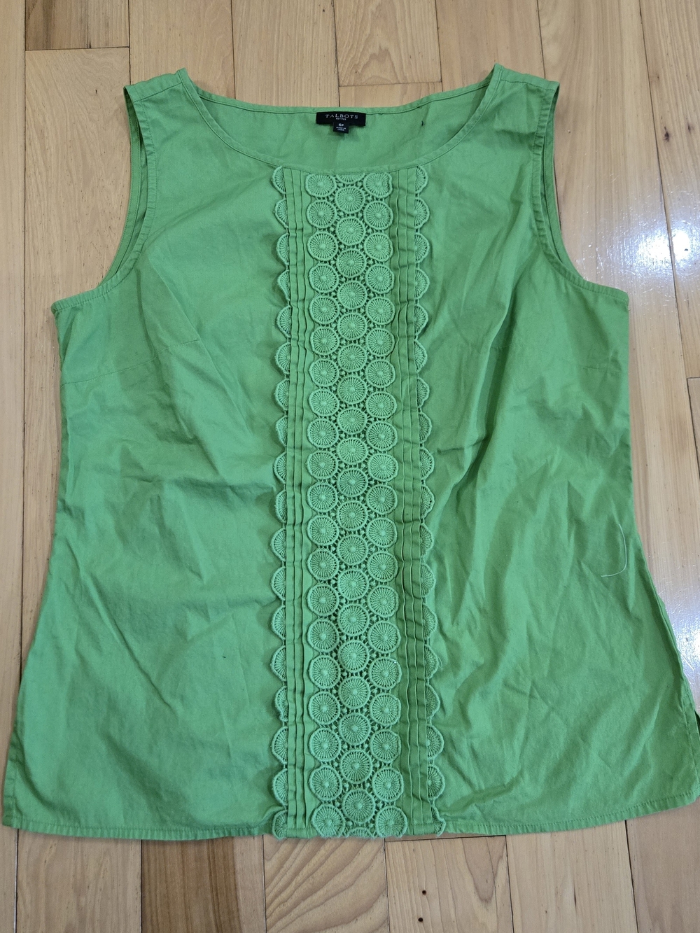 Talbots Green Sleeveless Eyelet-Trim Top